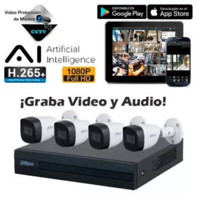 Paquete 4 camaras 2mp IA grabación de audio